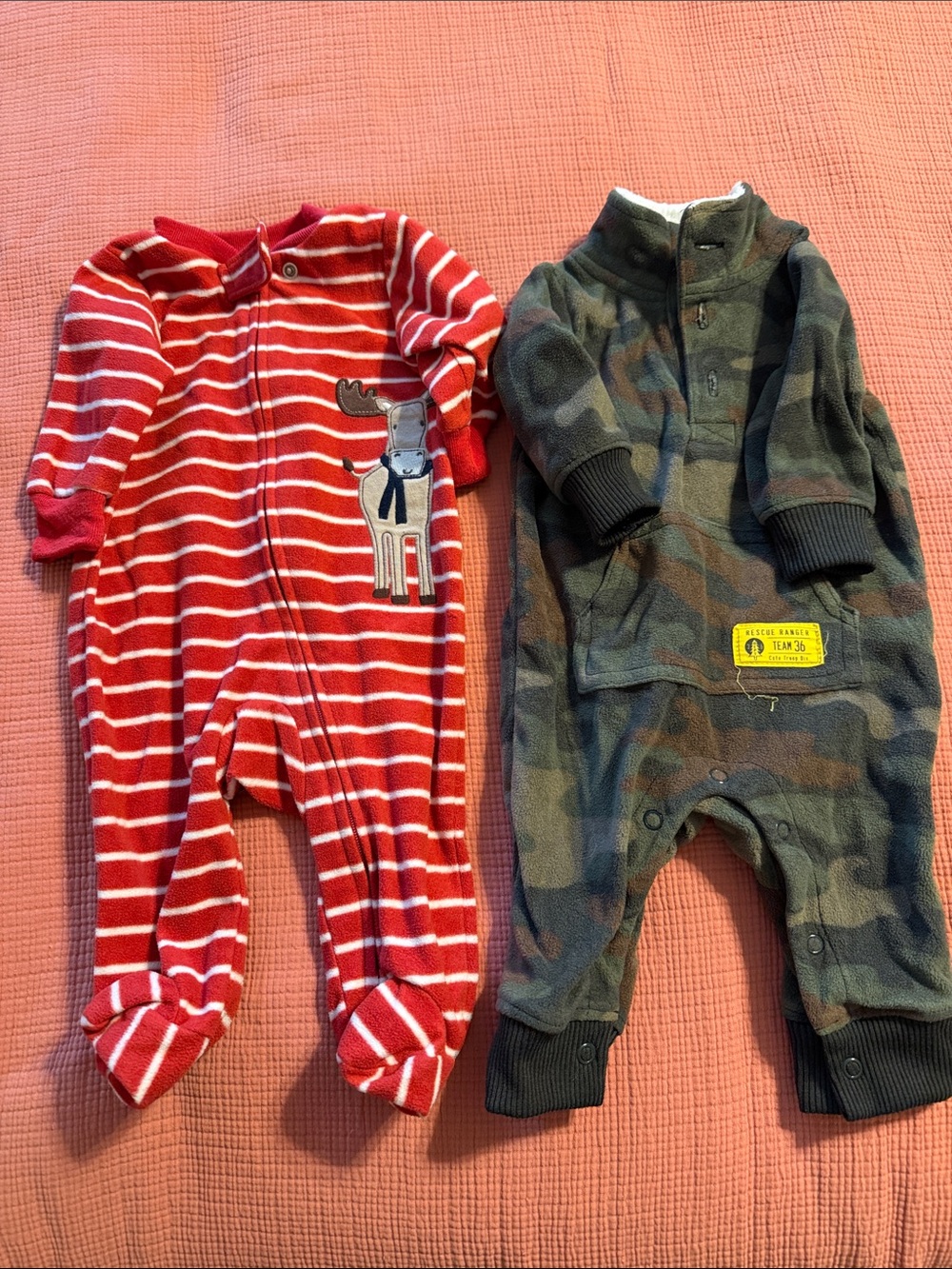 Carter's Red & White Striped Moose Footed One-Piece
